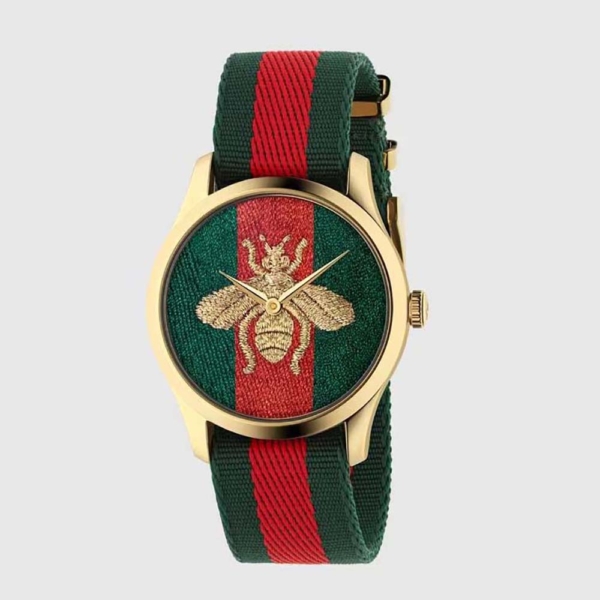 Gucci Women G-Timeless Watch Quartz Movement 38 mm in Yellow Gold PVD-Green (1)
