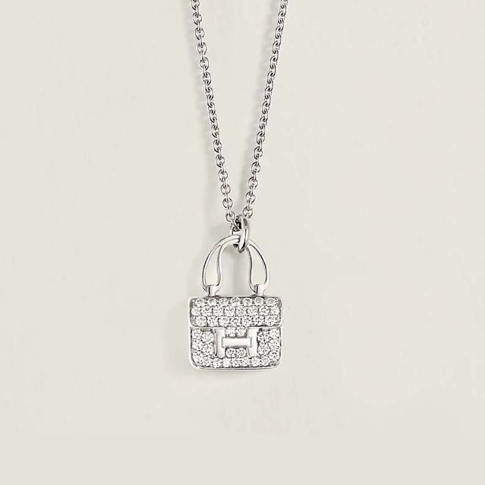 Hermes Women Amulettes Constance Pendant with Diamonds and Kelly Snap Closure