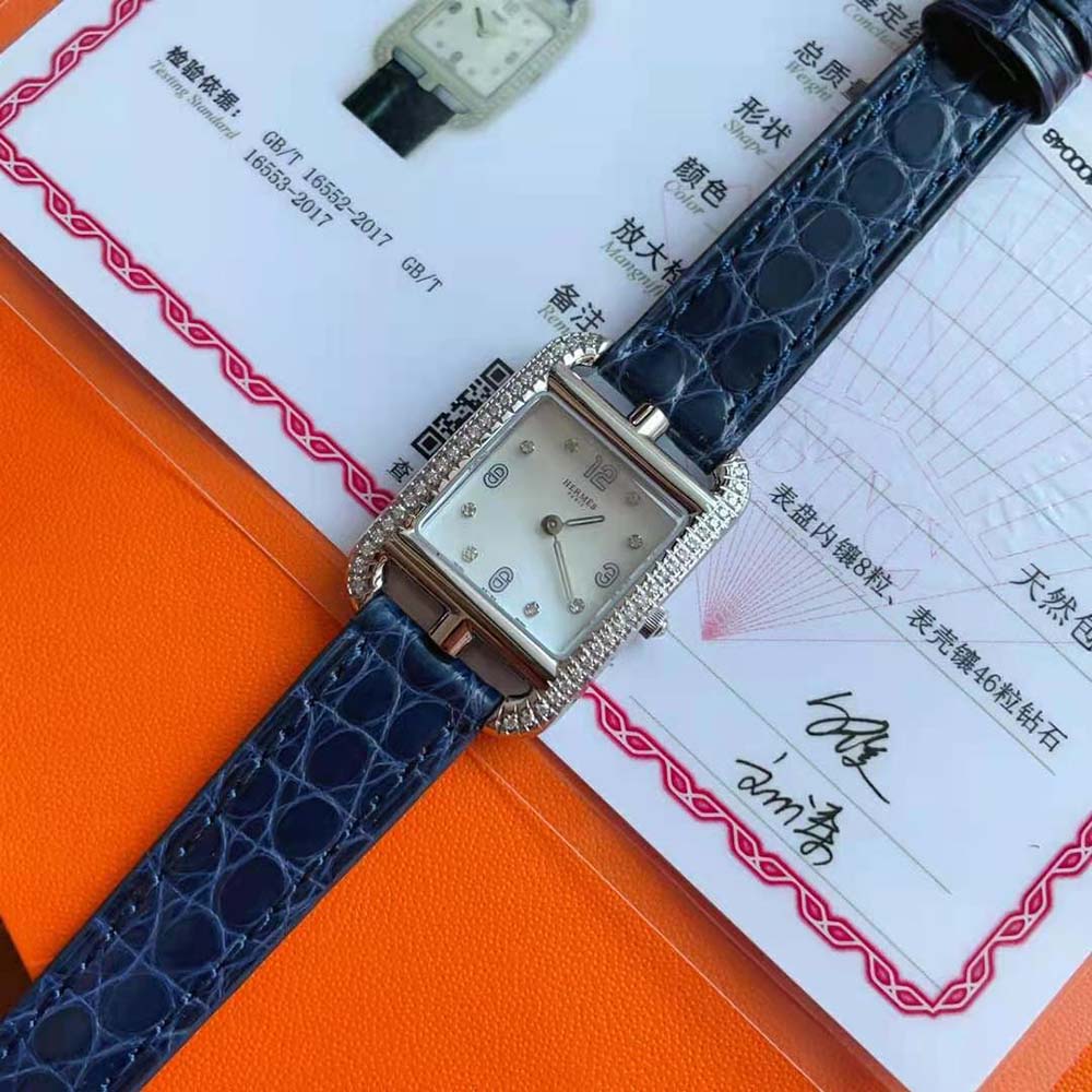 Hermes Women Cape Cod Watch Small Model Quartz Movement 31 mm in Steel-Navy (7)