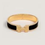 Hermes Women Clic H Bracelet in Enamel with Gold-plated Hardware-Black