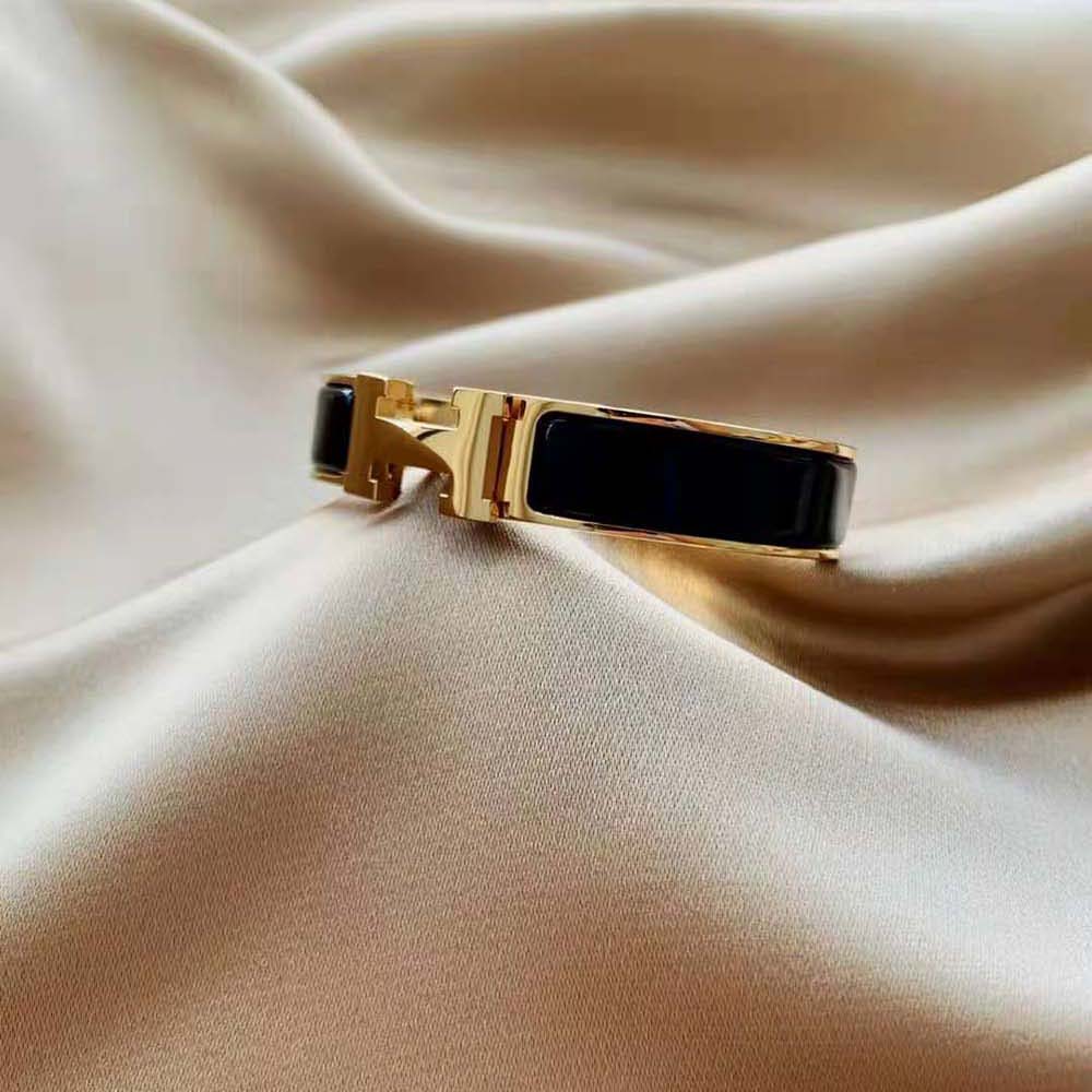 Hermes Women Clic H Bracelet in Enamel with Gold-plated Hardware-Black (4)