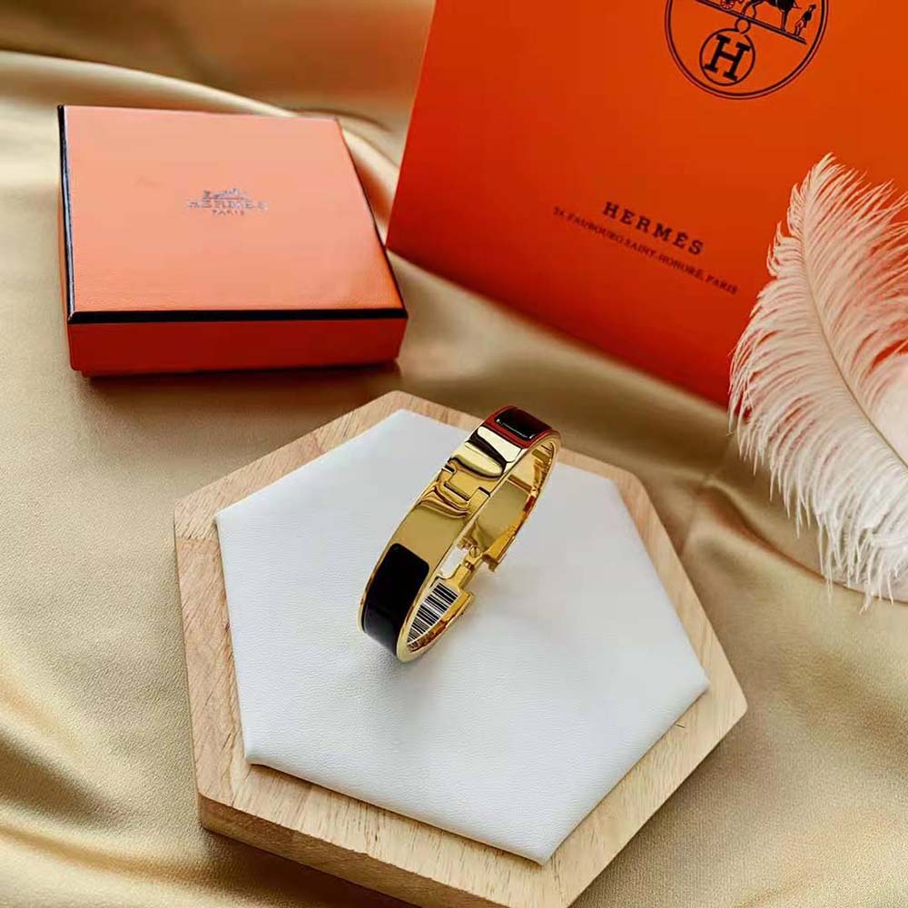 Hermes Women Clic H Bracelet in Enamel with Gold-plated Hardware-Black (8)