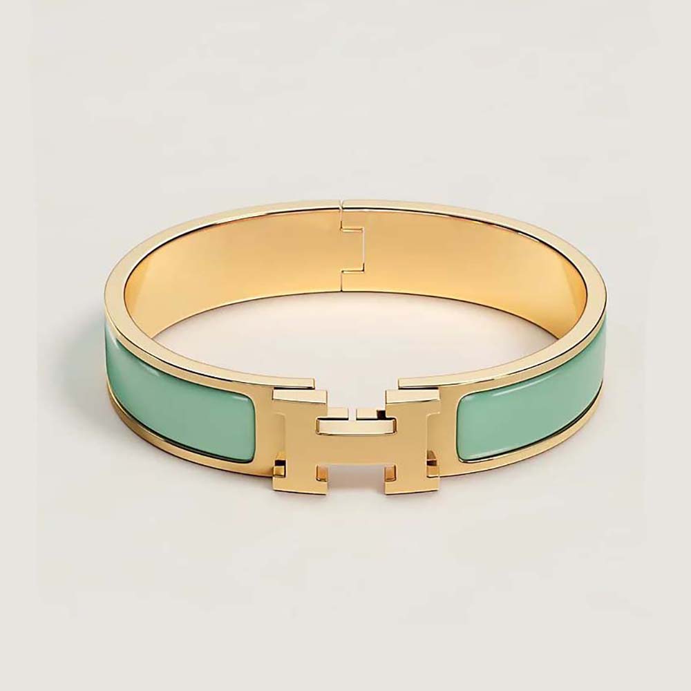 Hermes Women Clic H Bracelet in Enamel with Gold-plated Hardware-Green
