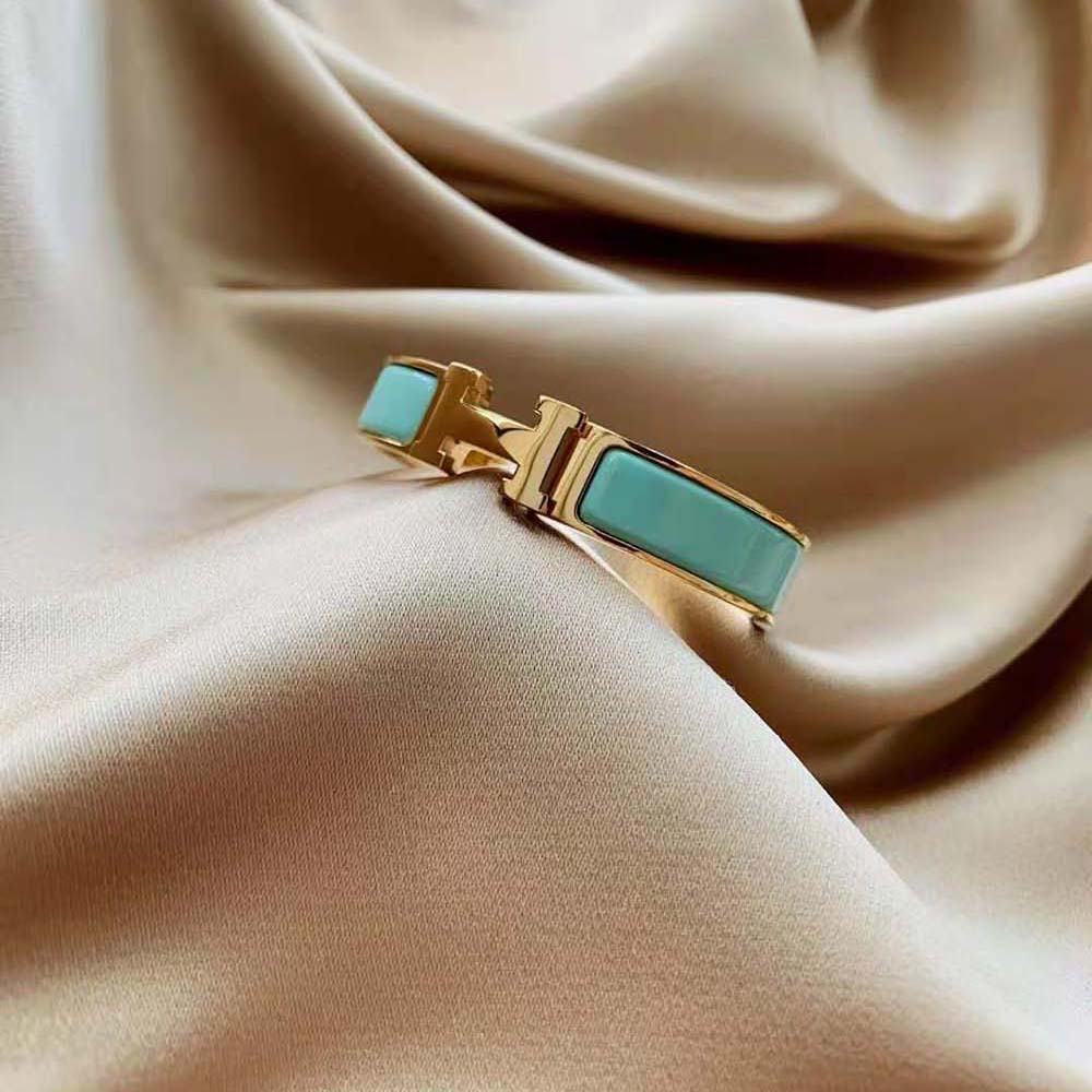 Hermes Women Clic H Bracelet in Enamel with Gold-plated Hardware-Green (4)
