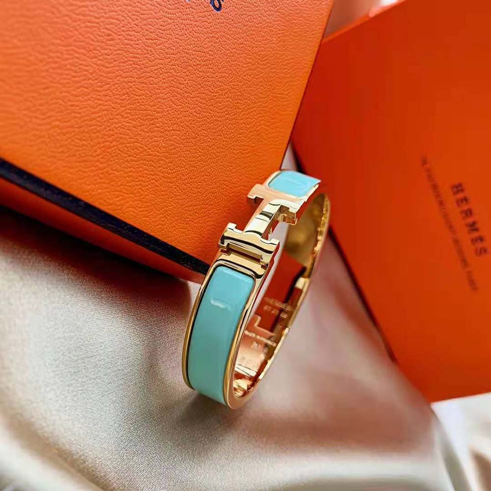 Hermes Women Clic H Bracelet in Enamel with Gold-plated Hardware-Green (8)