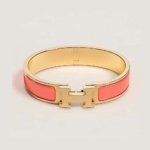 Hermes Women Clic H Bracelet in Enamel with Gold-plated Hardware-Pink