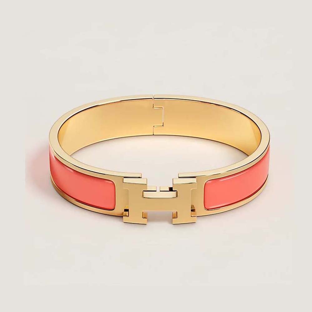 Hermes Women Clic H Bracelet in Enamel with Gold-plated Hardware-Pink