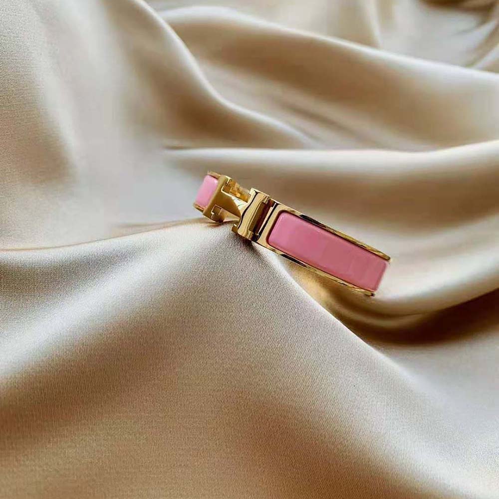 Hermes Women Clic H Bracelet in Enamel with Gold-plated Hardware-Pink (3)