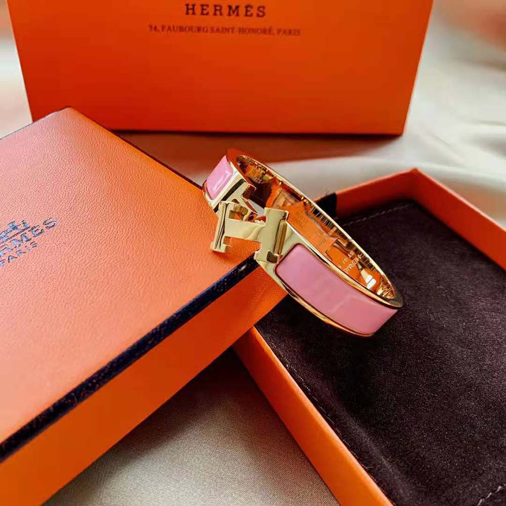 Hermes Women Clic H Bracelet in Enamel with Gold-plated Hardware-Pink (7)
