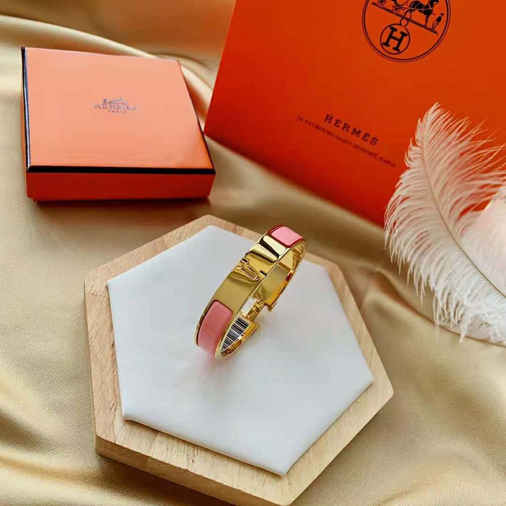 Hermes Women Clic H Bracelet in Enamel with Gold-plated Hardware-Pink (9)