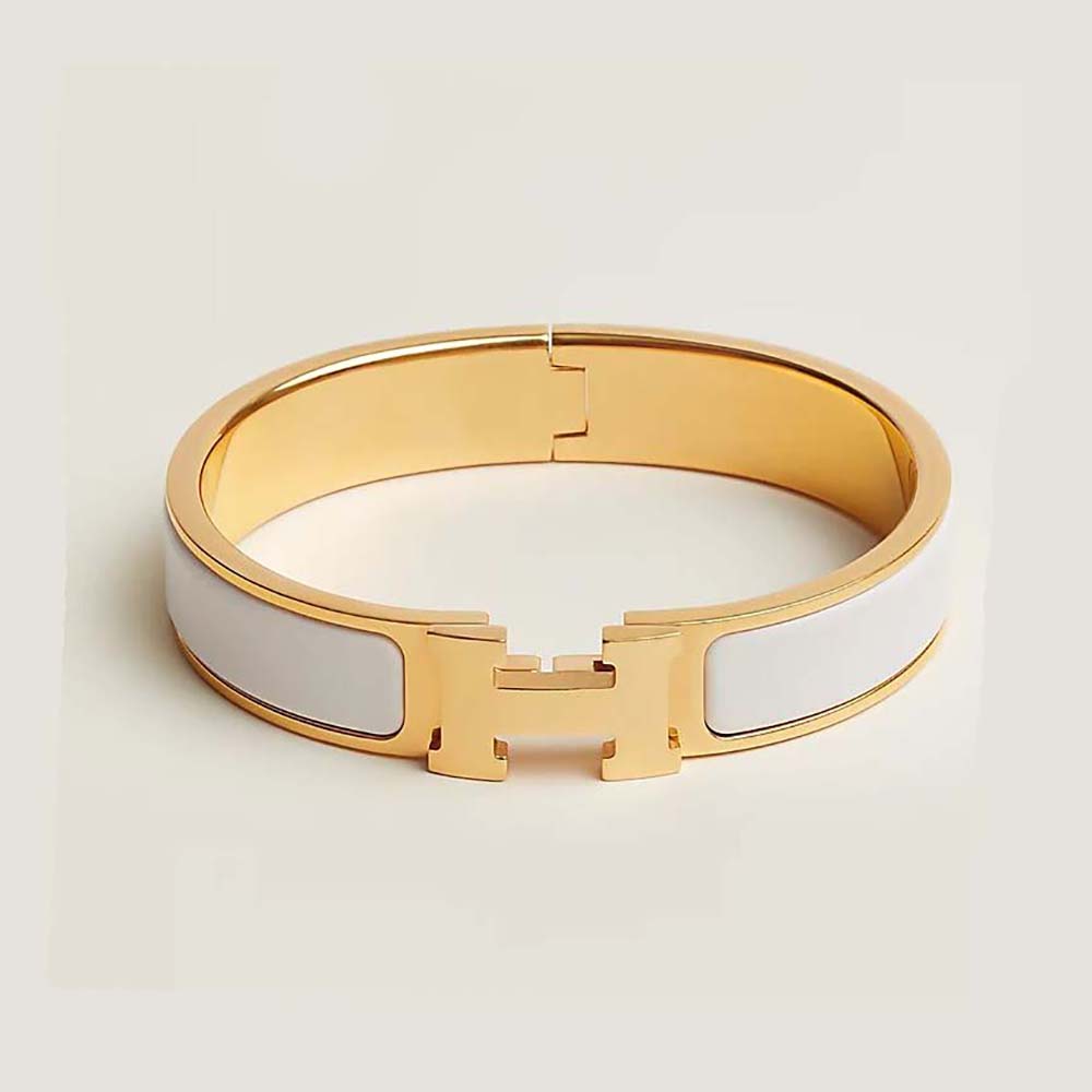 Hermes Women Clic H Bracelet in Enamel with Gold-plated Hardware-White