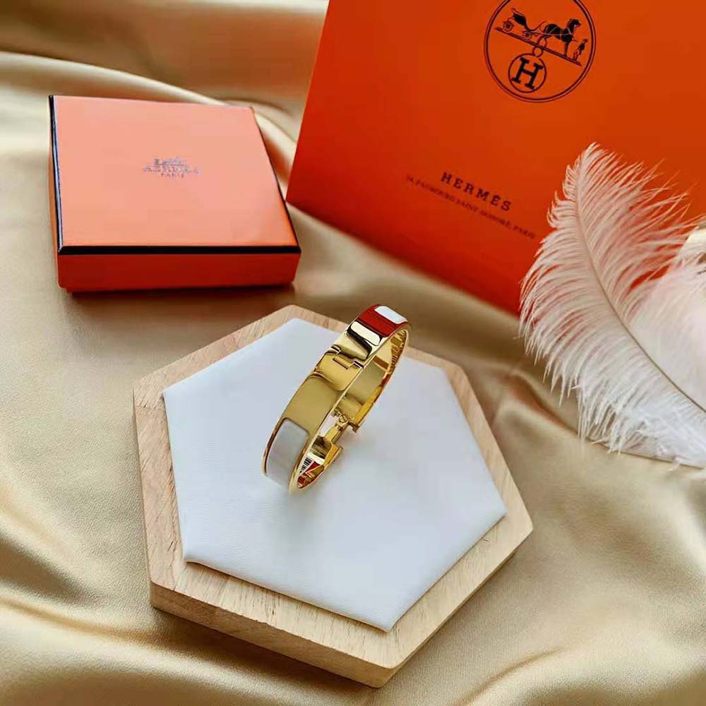 Hermes Women Clic H Bracelet in Enamel with Gold-plated Hardware-White (3)
