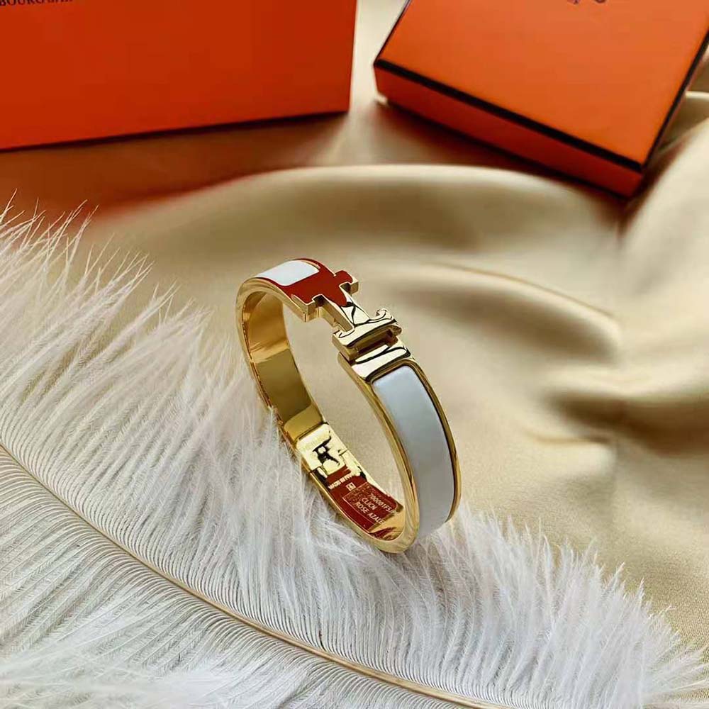 Hermes Women Clic H Bracelet in Enamel with Gold-plated Hardware-White (6)