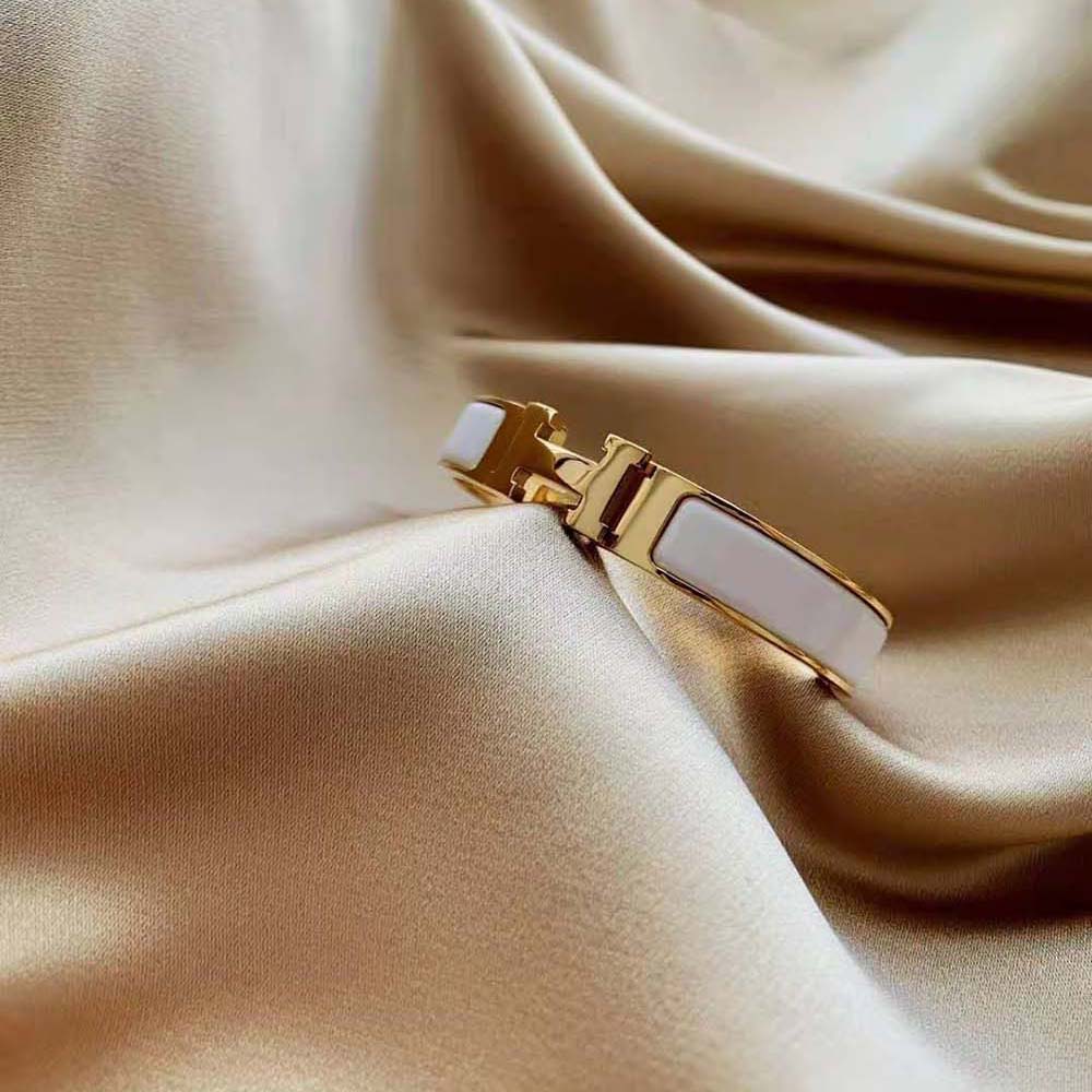 Hermes Women Clic H Bracelet in Enamel with Gold-plated Hardware-White (8)
