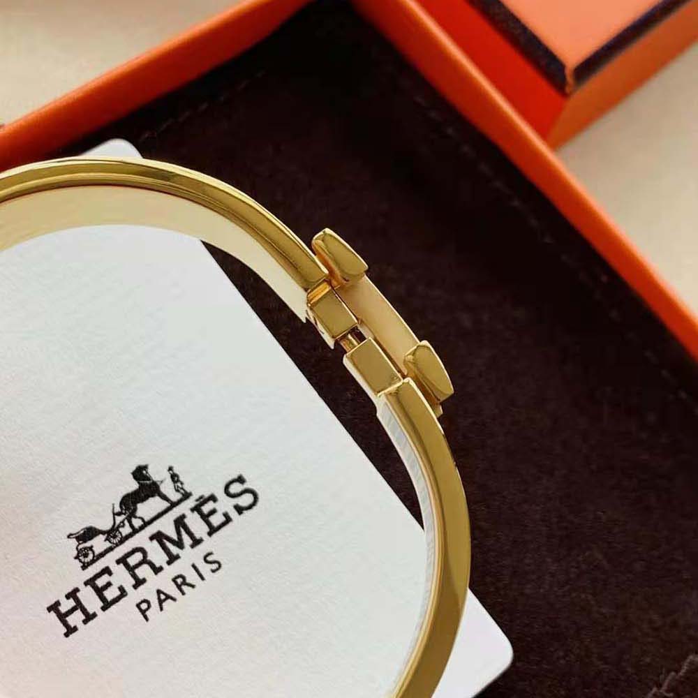 Hermes Women Clic H Bracelet in Enamel with Gold-plated Hardware-White (9)