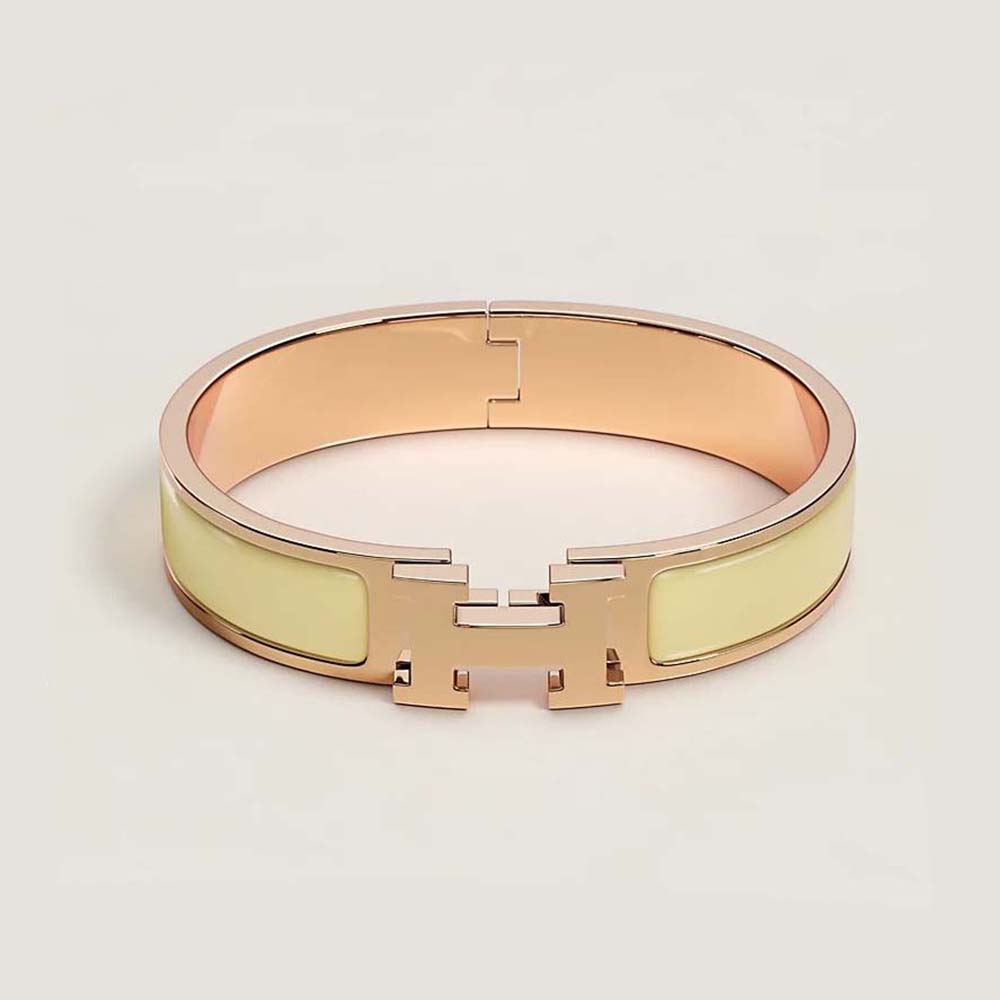 Hermes Women Clic H Bracelet in Enamel with Rose Gold-plated Hardware-Yellow (9)
