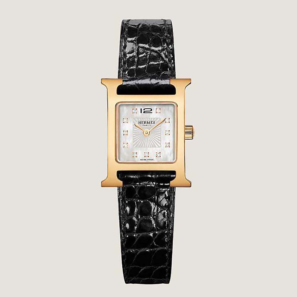 Hermes Women Heure H Watch Mini Model Quartz Movement 21 mm in Rose Gold-Black (1)