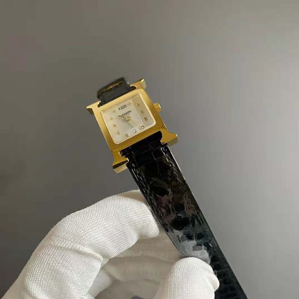 Hermes Women Heure H Watch Mini Model Quartz Movement 21 mm in Rose Gold-Black (10)