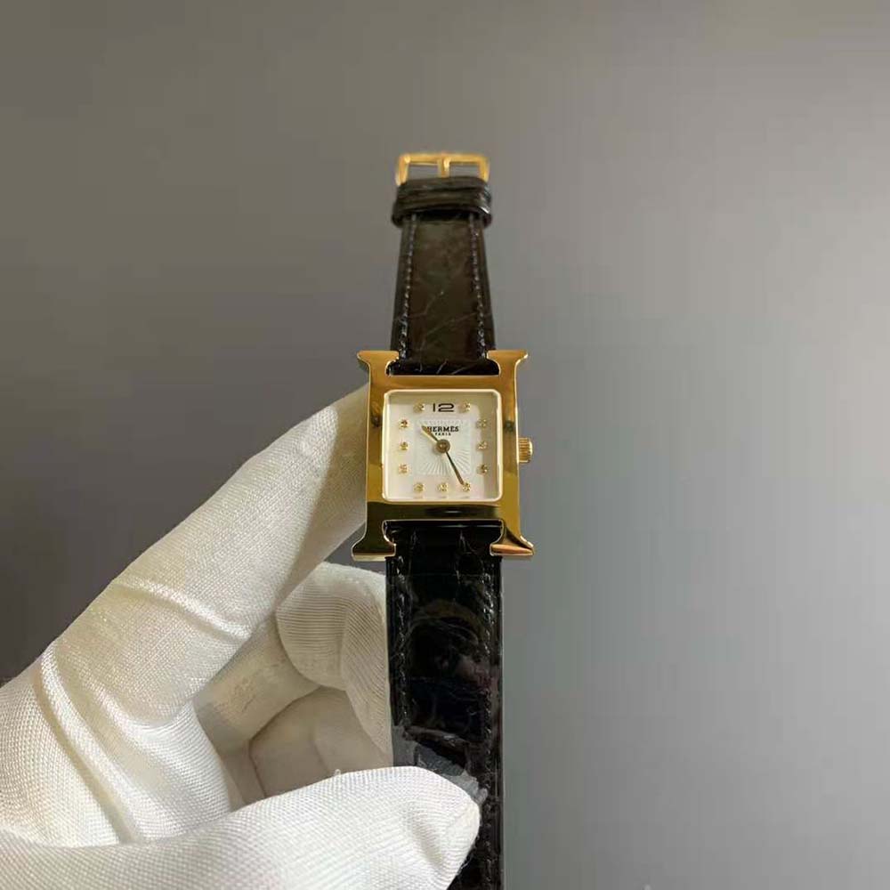Hermes Women Heure H Watch Mini Model Quartz Movement 21 mm in Rose Gold-Black (3)
