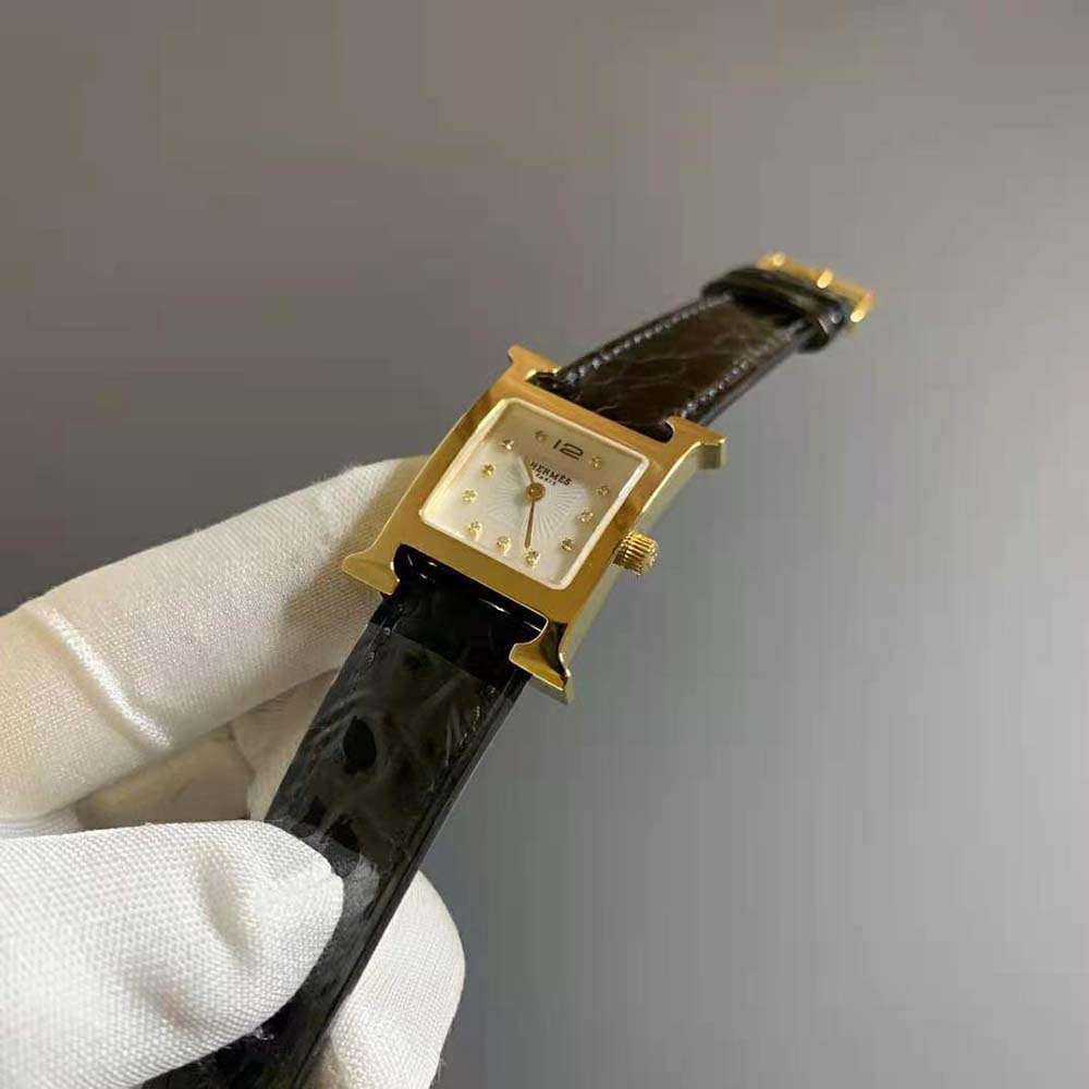 Hermes Women Heure H Watch Mini Model Quartz Movement 21 mm in Rose Gold-Black (4)