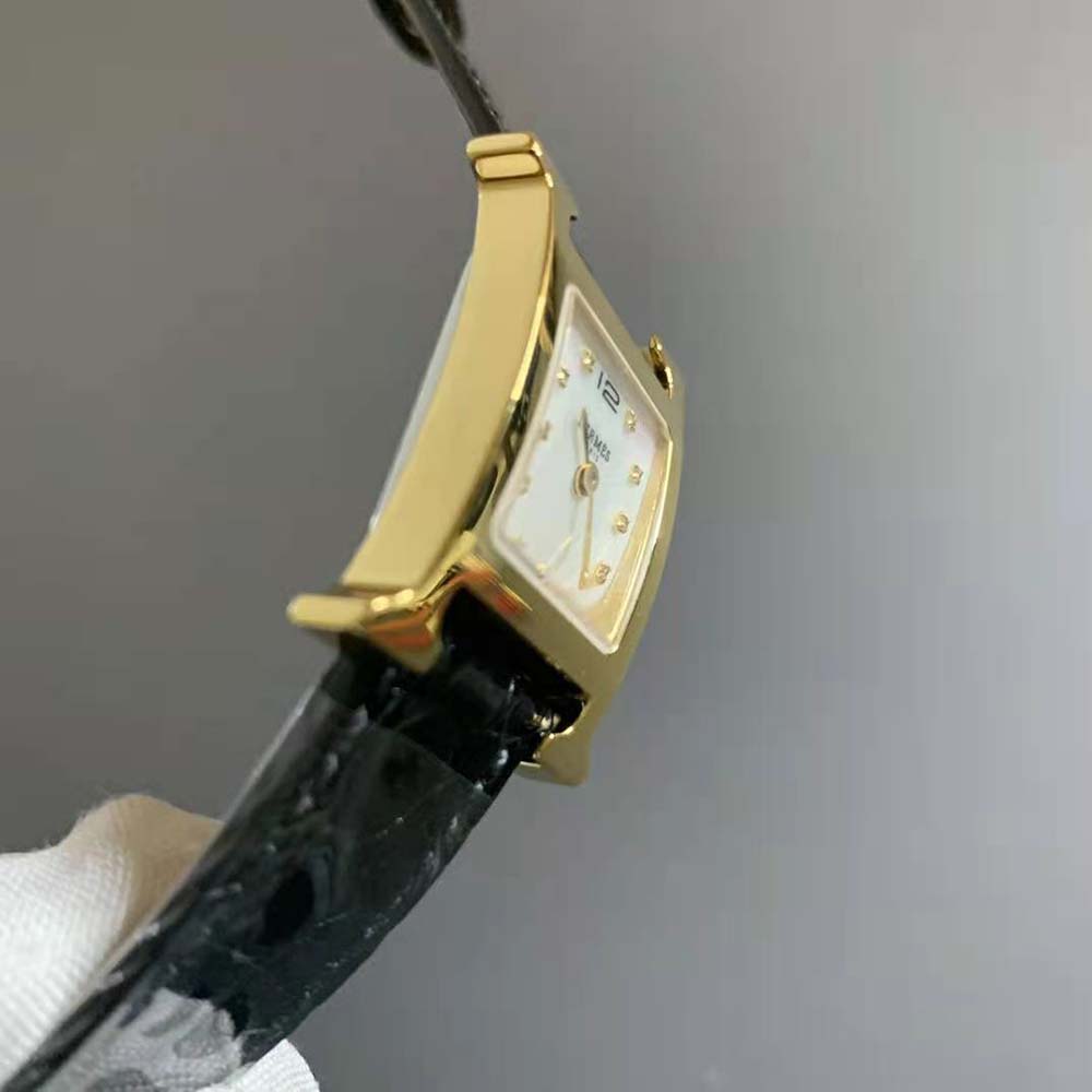 Hermes Women Heure H Watch Mini Model Quartz Movement 21 mm in Rose Gold-Black (5)