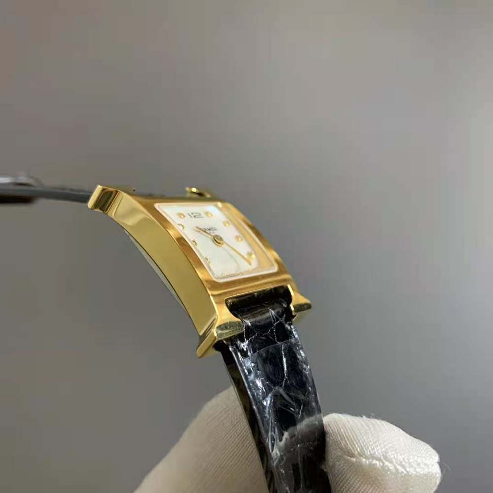 Hermes Women Heure H Watch Mini Model Quartz Movement 21 mm in Rose Gold-Black (6)