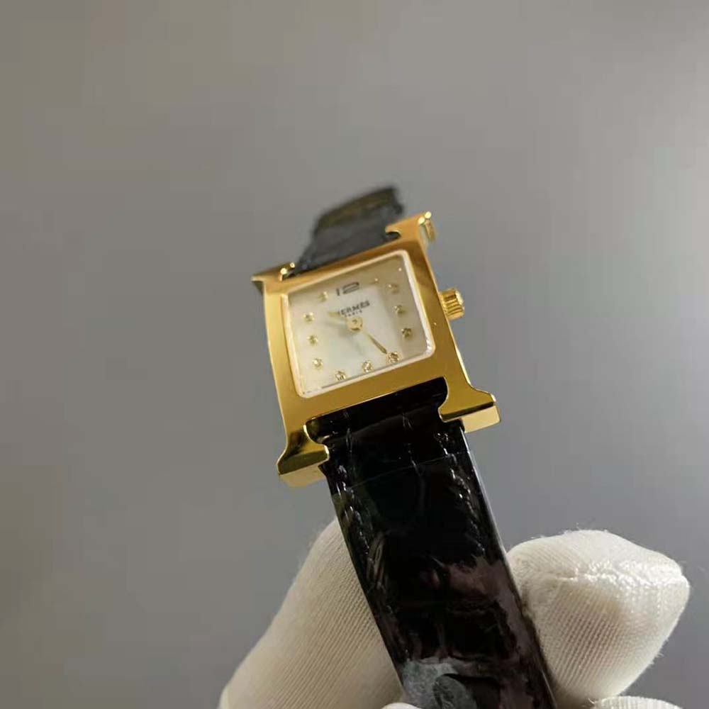 Hermes Women Heure H Watch Mini Model Quartz Movement 21 mm in Rose Gold-Black (7)