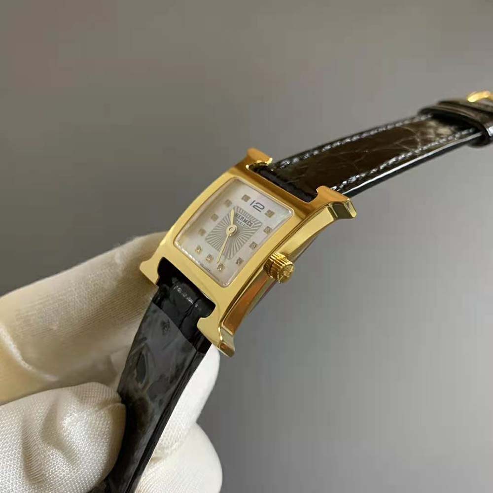 Hermes Women Heure H Watch Mini Model Quartz Movement 21 mm in Rose Gold-Black (8)