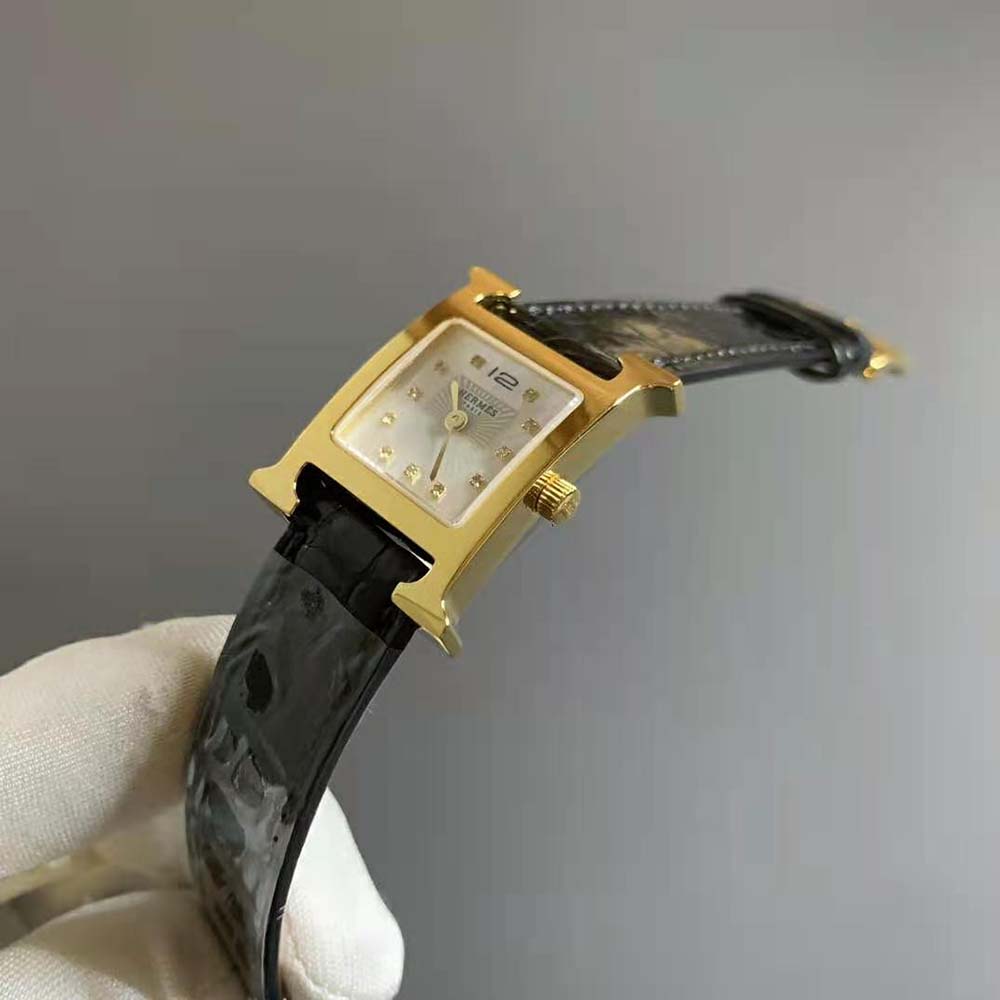 Hermes Women Heure H Watch Mini Model Quartz Movement 21 mm in Rose Gold-Black (9)