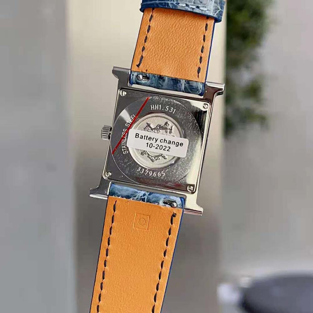 Hermes Women Heure H Watch Small Model Quartz Movement 25 mm in Diamond-set Steel-Navy (4)