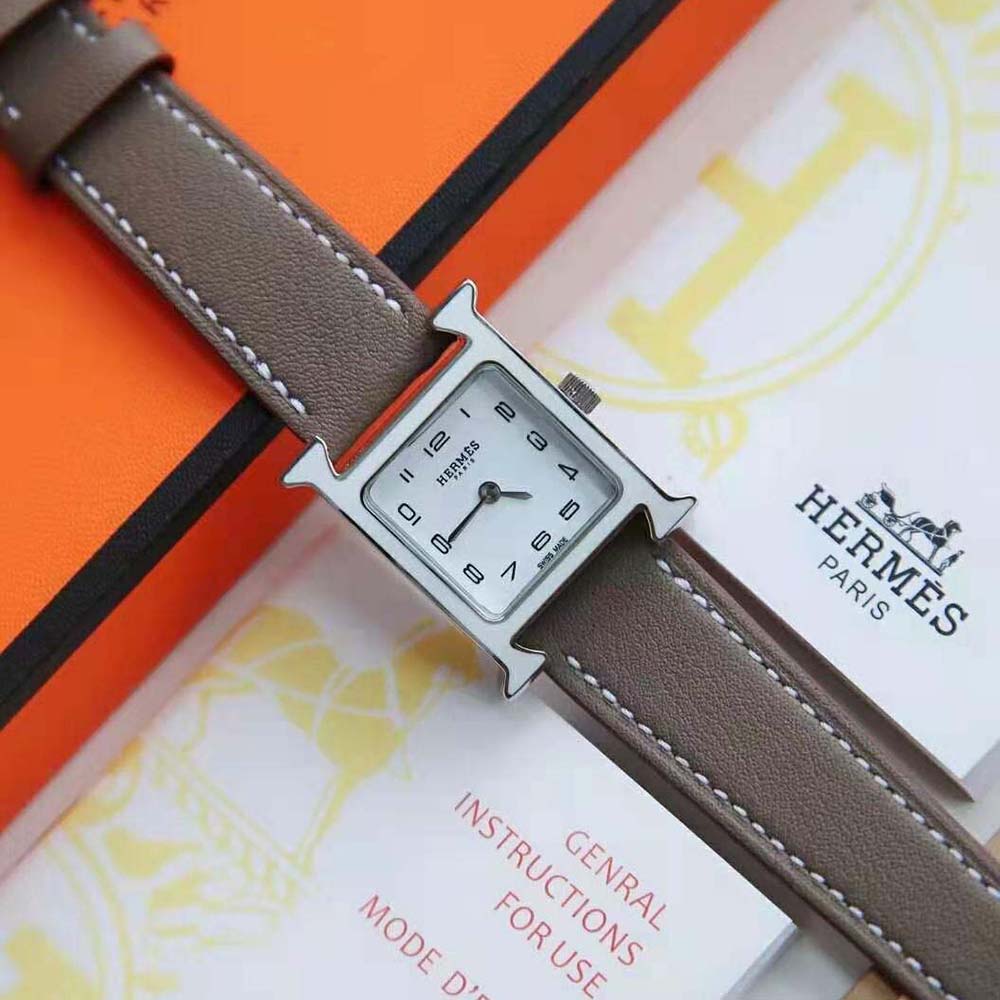 Hermes Women Heure H Watch Small Model Quartz Movement 25 mm in Steel-Brown (5)