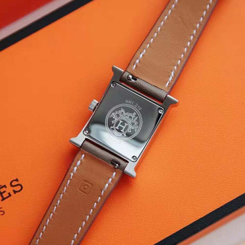 Hermes Women Heure H Watch Small Model Quartz Movement 25 mm in Steel-Brown (7)