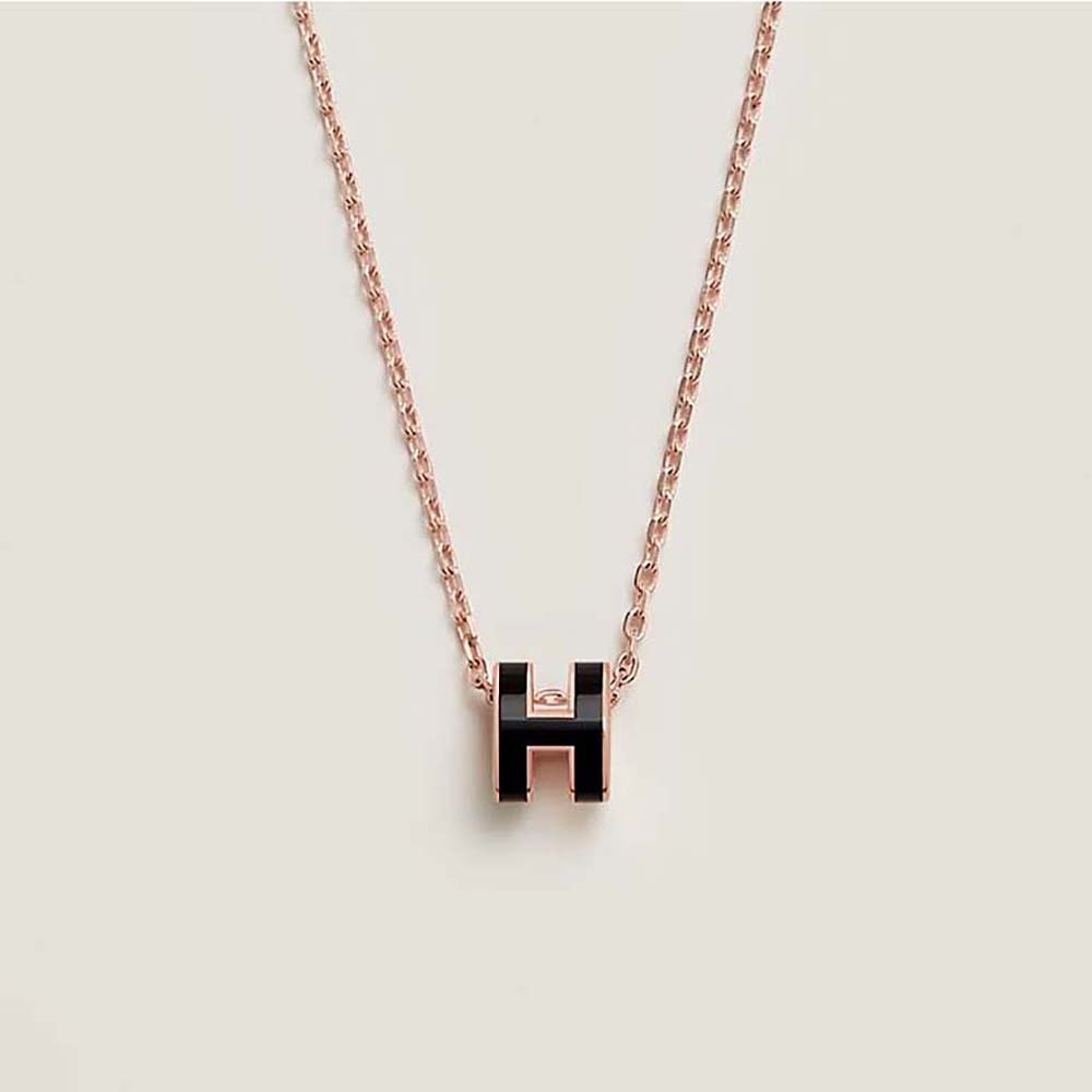 Hermes Women Mini Pop H Pendant with Rose Gold-plated Hardware-Black (1)