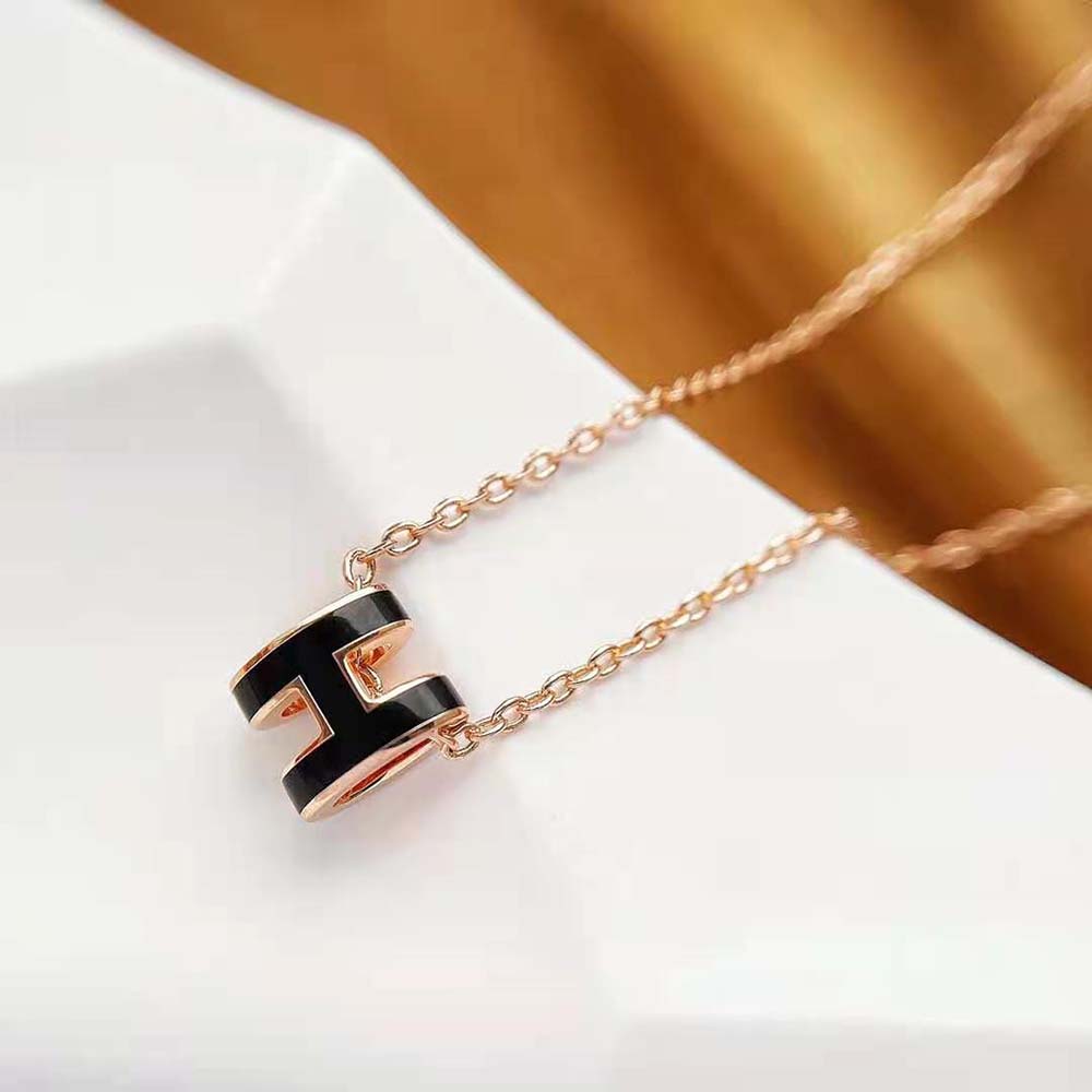 Hermes Women Mini Pop H Pendant with Rose Gold-plated Hardware-Black (8)