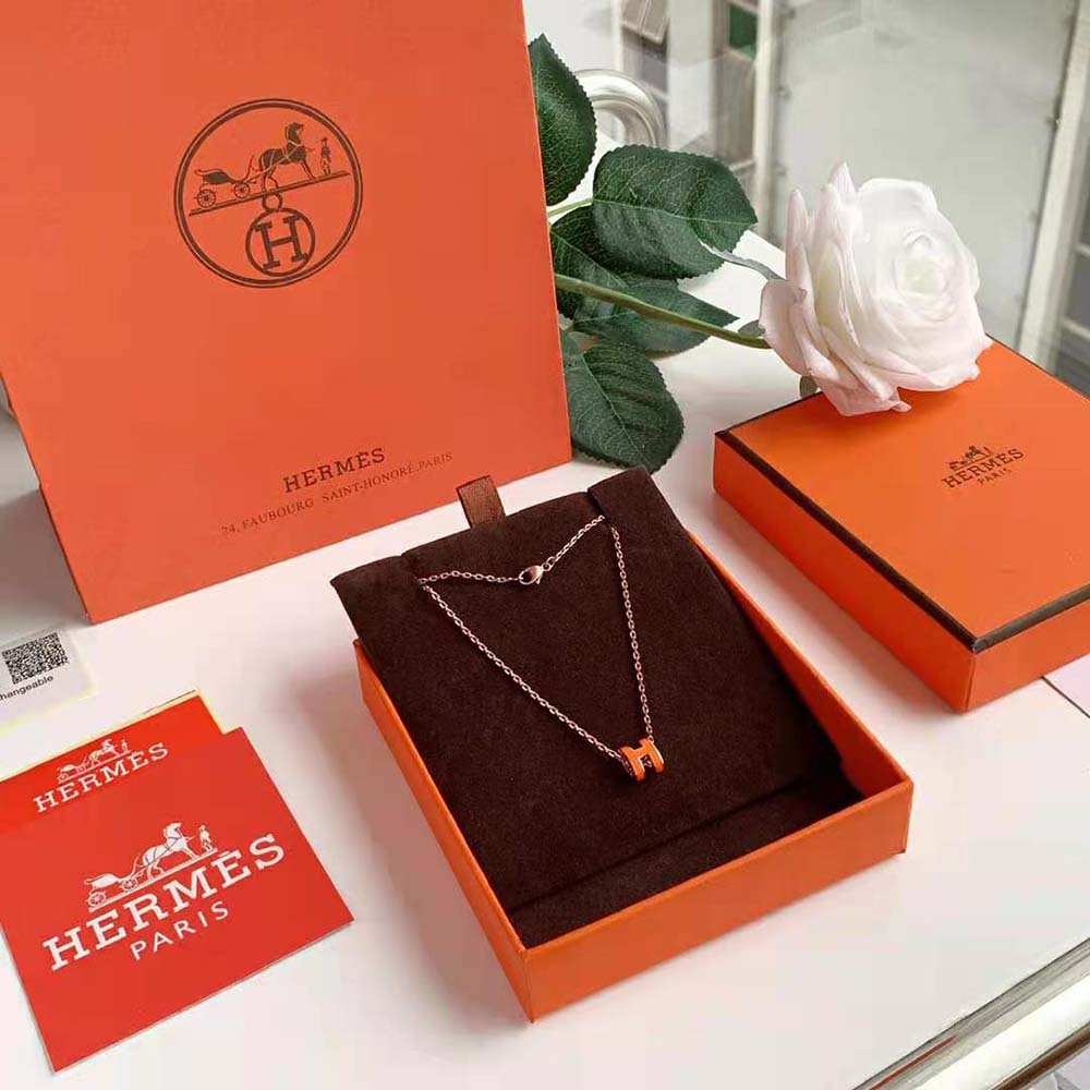 Hermes Women Mini Pop H Pendant with Rose Gold-plated Hardware-Orange (2)