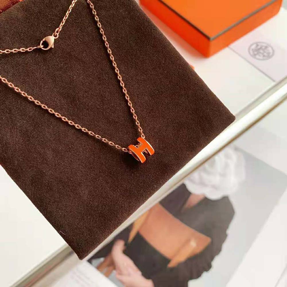 Hermes Women Mini Pop H Pendant with Rose Gold-plated Hardware-Orange (3)
