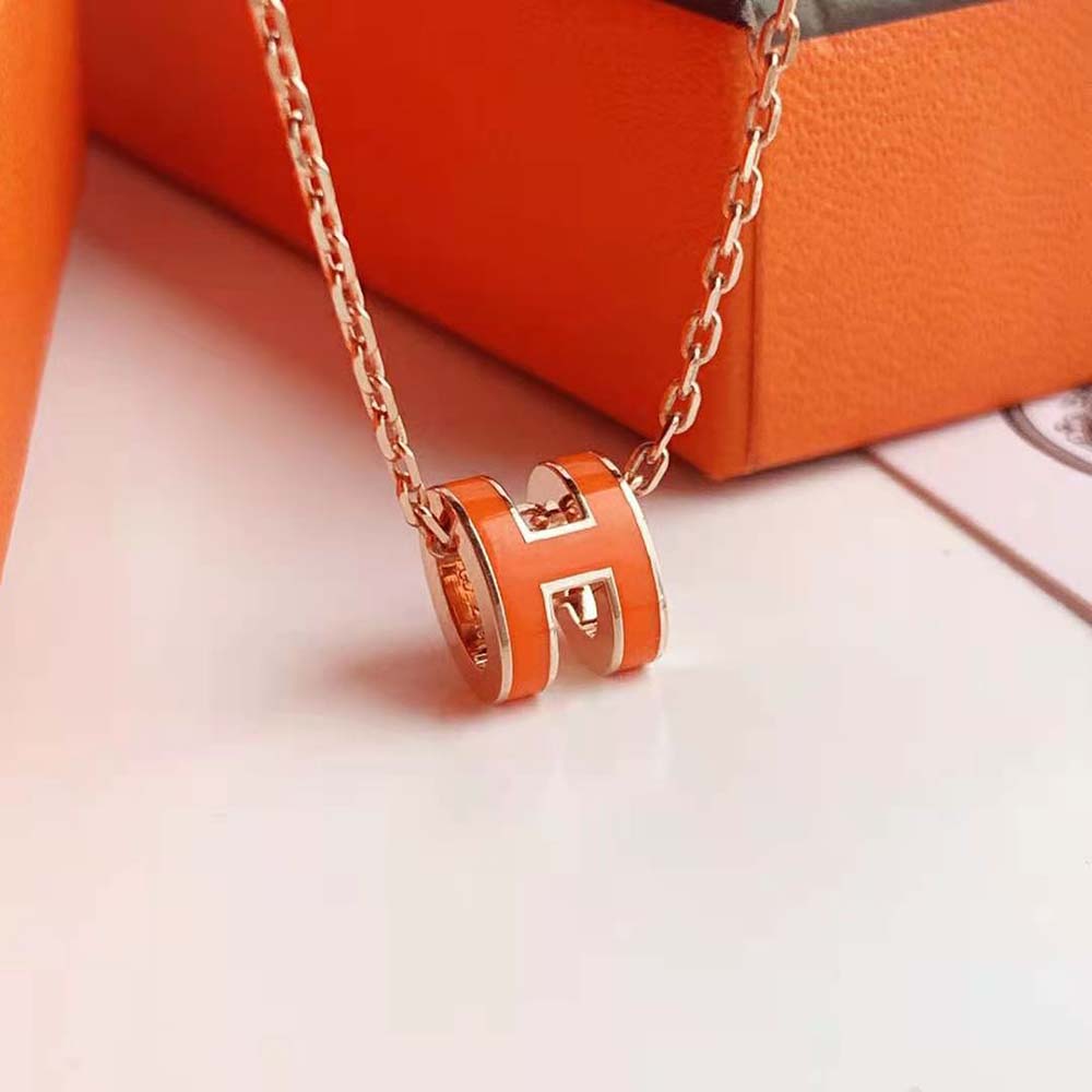 Hermes Women Mini Pop H Pendant with Rose Gold-plated Hardware-Orange (4)