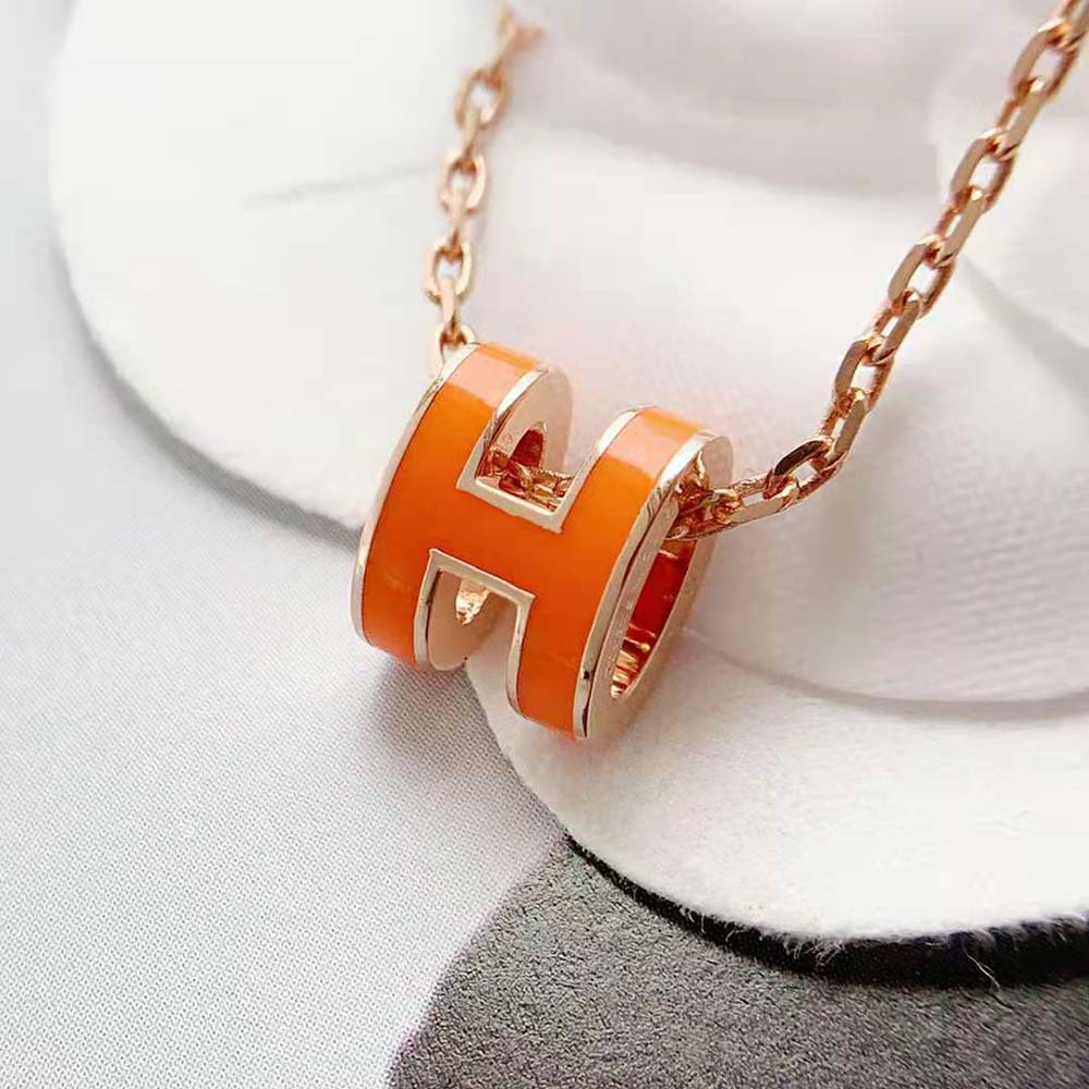 Hermes Women Mini Pop H Pendant with Rose Gold-plated Hardware-Orange (5)