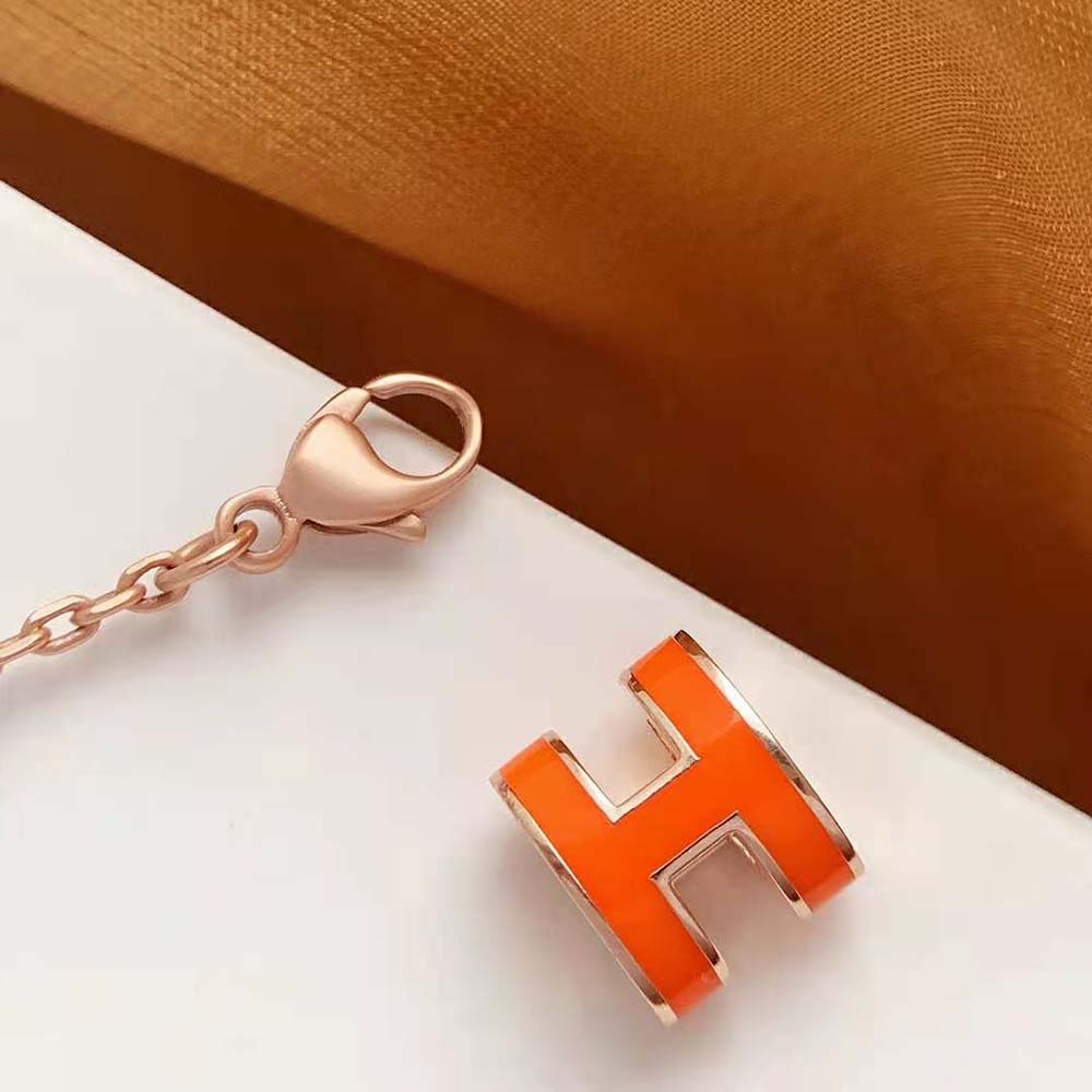 Hermes Women Mini Pop H Pendant with Rose Gold-plated Hardware-Orange (6)