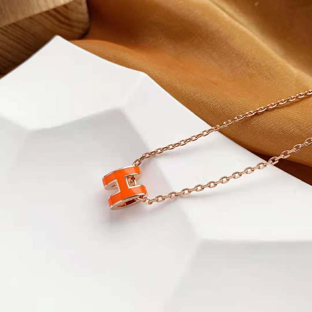 Hermes Women Mini Pop H Pendant with Rose Gold-plated Hardware-Orange (7)