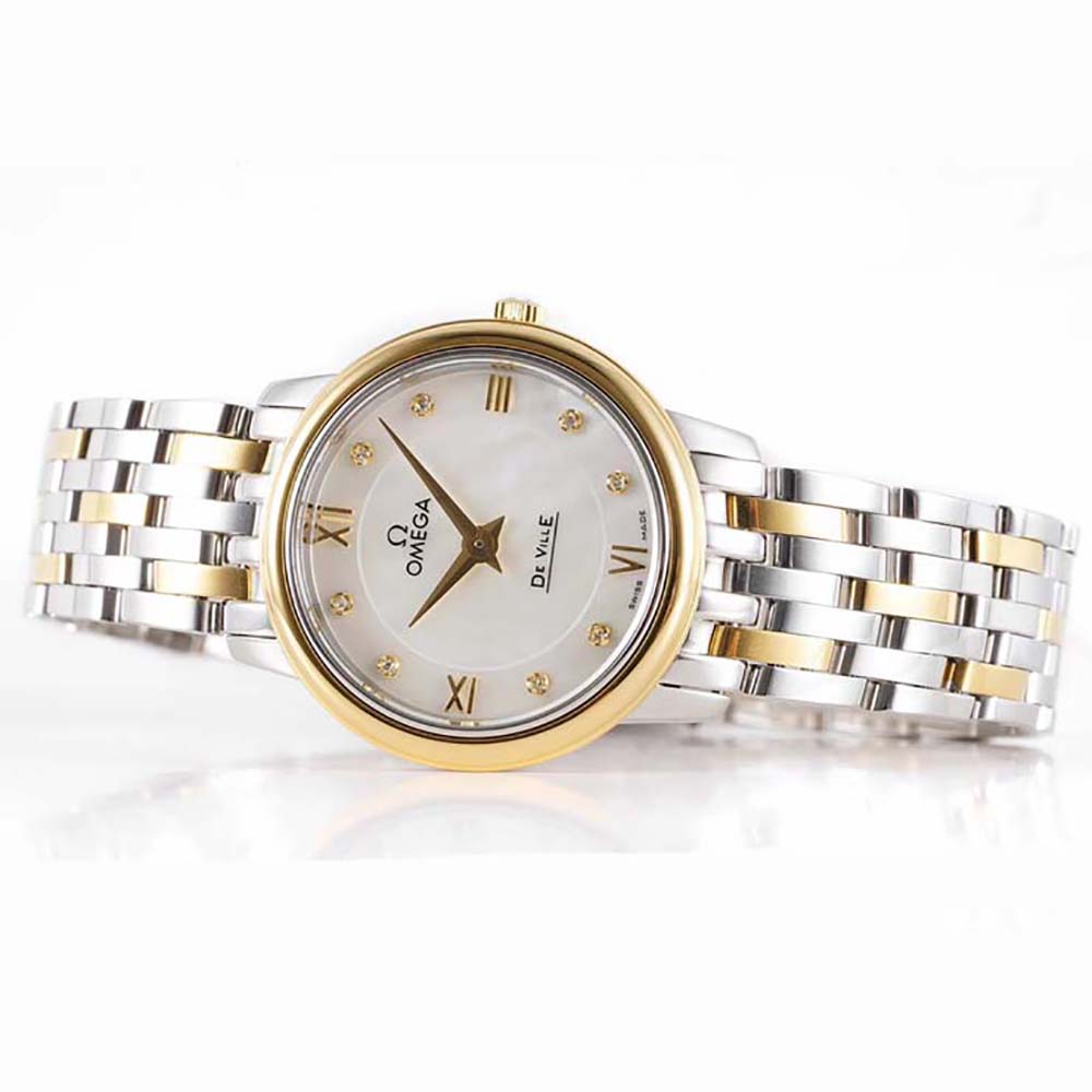 Omega Women De Ville Prestige Quartz 27.4 mm in Steel and Yellow Gold-White (10)