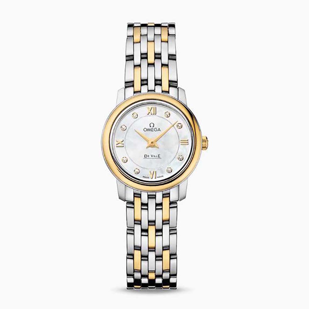 Omega Women De Ville Prestige Quartz 27.4 mm in Steel and Yellow Gold-White (6)