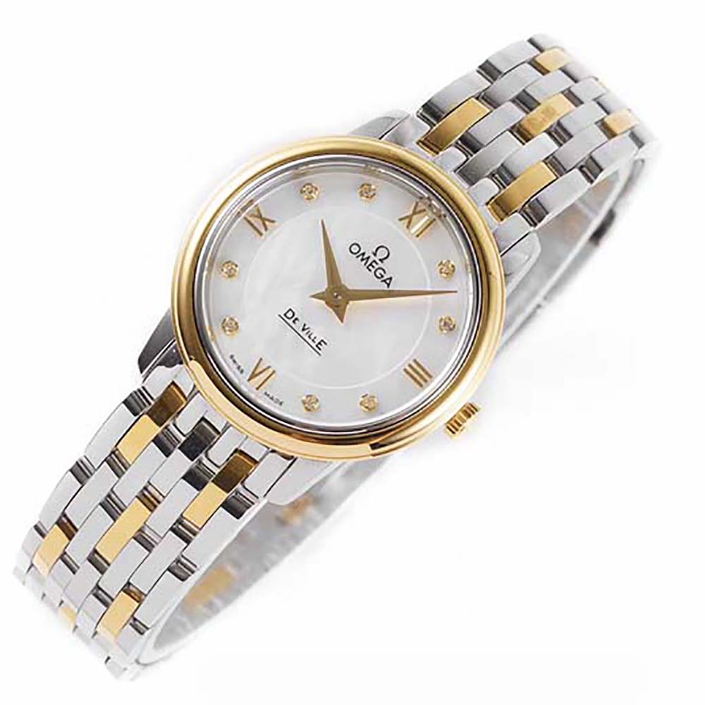 Omega Women De Ville Prestige Quartz 27.4 mm in Steel and Yellow Gold-White (7)