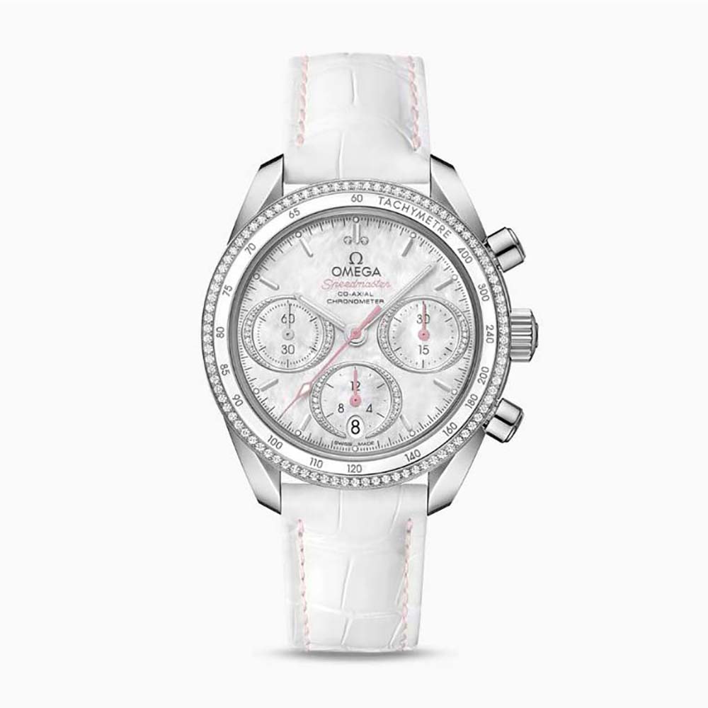 Omega Women Speedmaster Co‑axial Chronometer Chronograph 38 mm in Stainless Steel-White