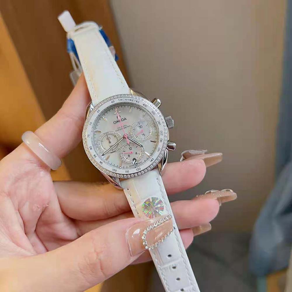 Omega Women Speedmaster Co‑axial Chronometer Chronograph 38 mm in Stainless Steel-White (3)