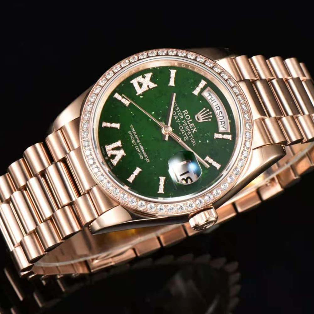 Rolex Men More Day-Date Technical Details Oyster 36 mm in Everose Gold-Green (5)