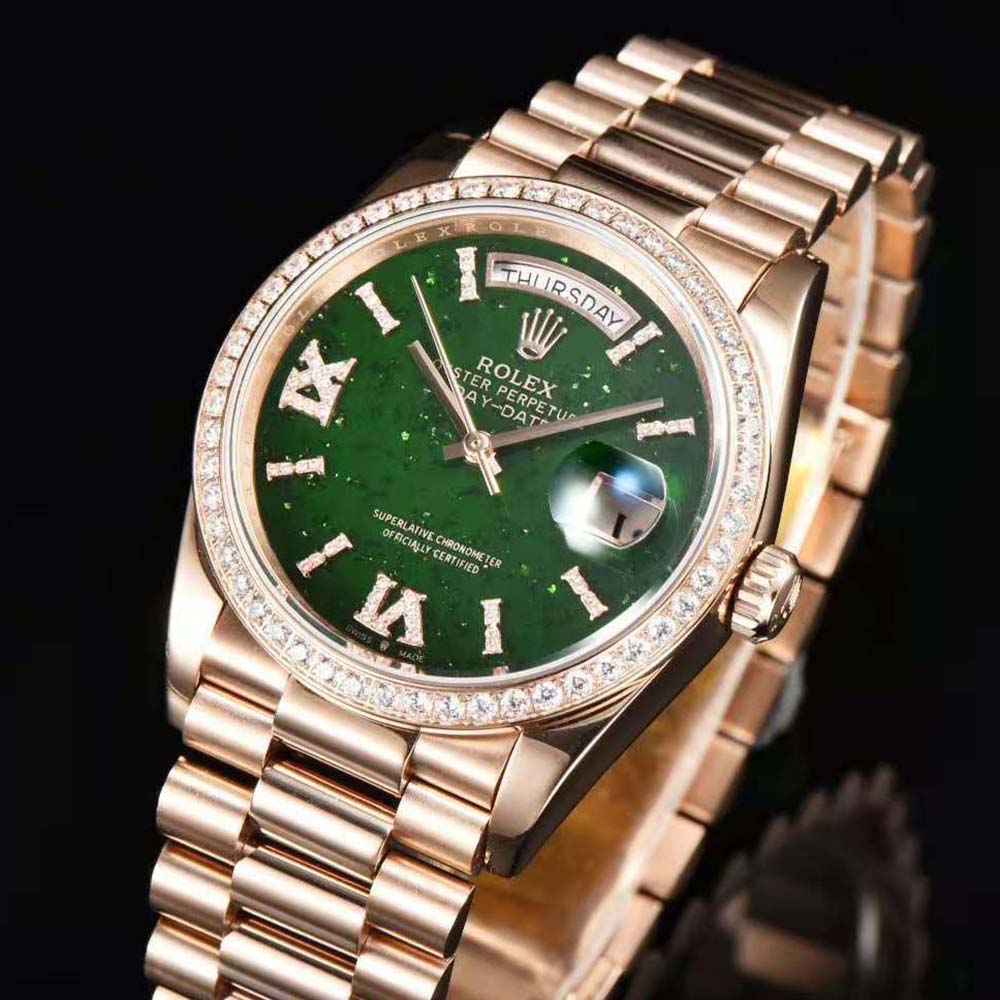 Rolex Men More Day-Date Technical Details Oyster 36 mm in Everose Gold-Green (6)