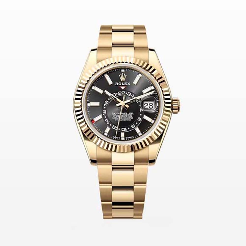Rolex Men More Sky-Dweller Technical Details Oyster 42 mm in Yellow Gold-Black