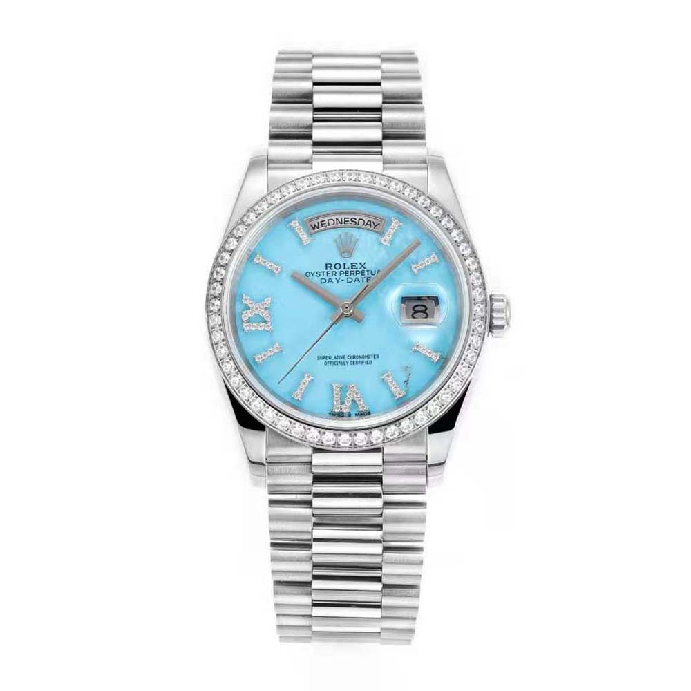 Rolex Women More Day-Date Technical Details Oyster 36 mm in Platinum-Blue (2)