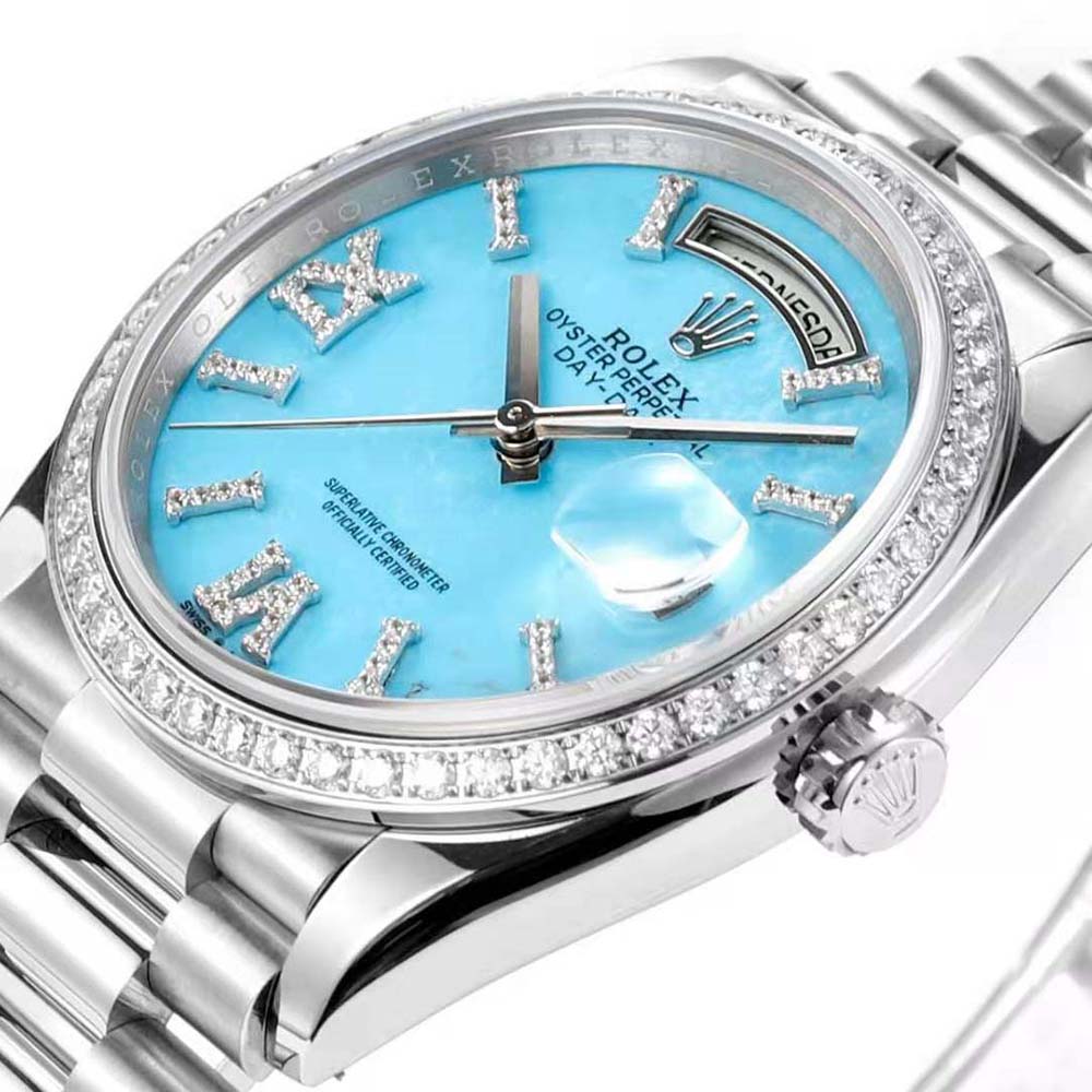 Rolex Women More Day-Date Technical Details Oyster 36 mm in Platinum-Blue (6)